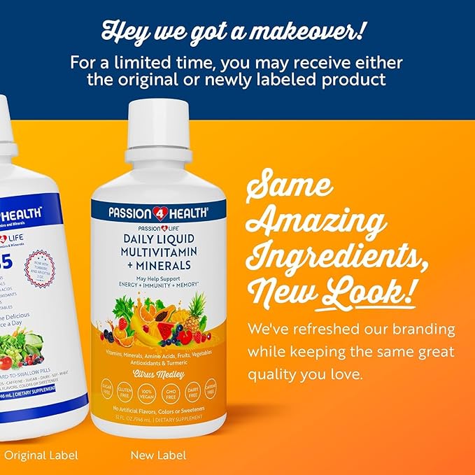 Mega Liquid Multivitamins, Trace Minerals, Amino Acids, Turmeric for Adults, Men, Women, Teens, Kids, Non-GMO, No Soy, No Dairy