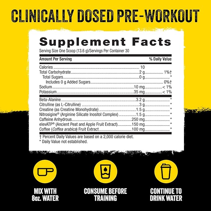 BEYOND RAW LIT PreWorkout Powder Supplement for Men and Women, Energy, Focus, Endurance, Pumps, Nitric Oxide Boost, 250mg Caffeine, Creatine, Beta Alanine, Blue Raspberry 30 Servings