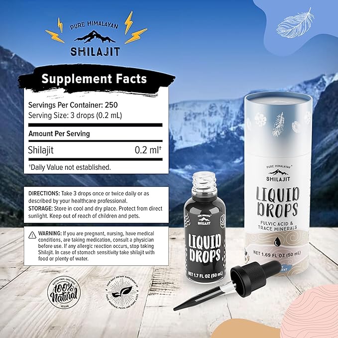 Pure Himalayan Shilajit ® Liquid Drops - The Purest Form of Shilajit, 99.9% Absorption for Immune Support, Energy Boost, Anti-Aging - Natural Trace Minerals & Fulvic Acid (50ml)