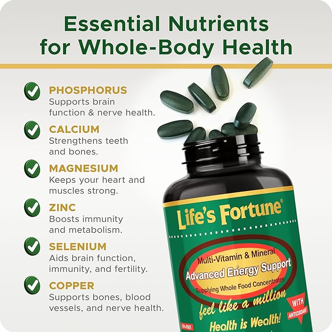 Life's Fortune Multivitamin & Mineral 60 Tablets, All Natural Energy Source Supplying Whole Food Concentrates, Antioxidants, Amino Acids, Enzymes, Trace Minerals & More