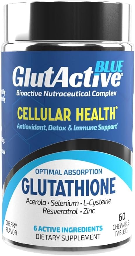 Blue 800mg | Glutathione | Antioxidant, Increase Immunity & Energy – Detox & AntiAging, Cysteine, Selenium, Zinc, Resveratrol, Acerola (VIT-C). 60 Chewable Tablets (60ct)