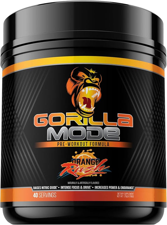 Gorilla Mind Pre Workout - Massive Pumps Laser Focus Energy Power - L-Citrulline, Creatine, L-Tyrosine, Betaine, Hydroprime, Alpha-GPC, 400mg Caffeine, Huperzine A - 796g (Orange Rush)
